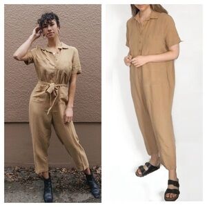 Tradlands / Finn Tan Sand Linen short sleeve Jumpsuit small S